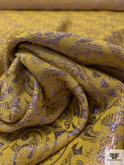 J Mendel Italian Ornate Vine Jacquard Lamé - Olive-Chartreuse / Purple 14 J Mendel Italian Ornate Vine Jacquard Lamé - Olive-Chartreuse / Purple -Fabrics And Fabrics Store 16627 3