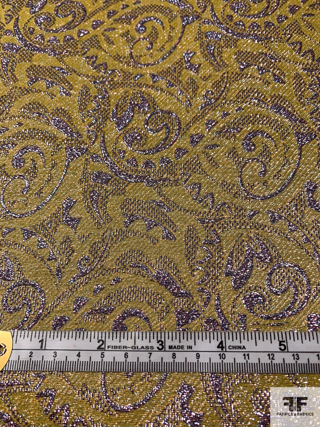 J Mendel Italian Ornate Vine Jacquard Lamé - Olive-Chartreuse / Purple 4 J Mendel Italian Ornate Vine Jacquard Lamé - Olive-Chartreuse / Purple - Image 2