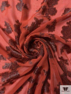 J Mendel Italian Metallic Floral Silk Chiffon - Burnt Orange / Metallic Brown -Fabrics And Fabrics Store 16665 2