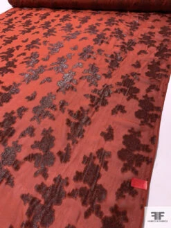 J Mendel Italian Metallic Floral Silk Chiffon - Burnt Orange / Metallic Brown -Fabrics And Fabrics Store 16665 7