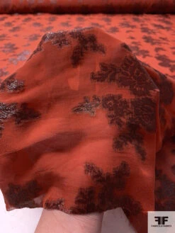 J Mendel Italian Metallic Floral Silk Chiffon - Burnt Orange / Metallic Brown -Fabrics And Fabrics Store 16665 8