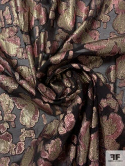 J Mendel Italian Metallic Abstract Fil Coupé Silk Chiffon - Gold / Metallic Pink / Black -Fabrics And Fabrics Store 16666 2
