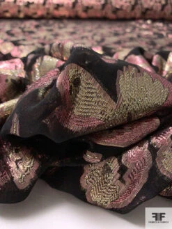 J Mendel Italian Metallic Abstract Fil Coupé Silk Chiffon - Gold / Metallic Pink / Black -Fabrics And Fabrics Store 16666 8