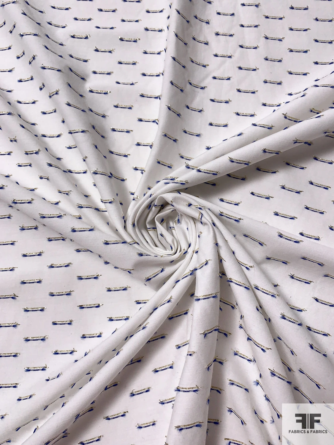 French Novelty Metallic Detailed Cotton Shirting - White / Blue / Gold 5 French Novelty Metallic Detailed Cotton Shirting - White / Blue / Gold - Image 3