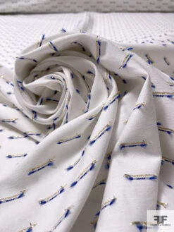 French Novelty Metallic Detailed Cotton Shirting - White / Blue / Gold
