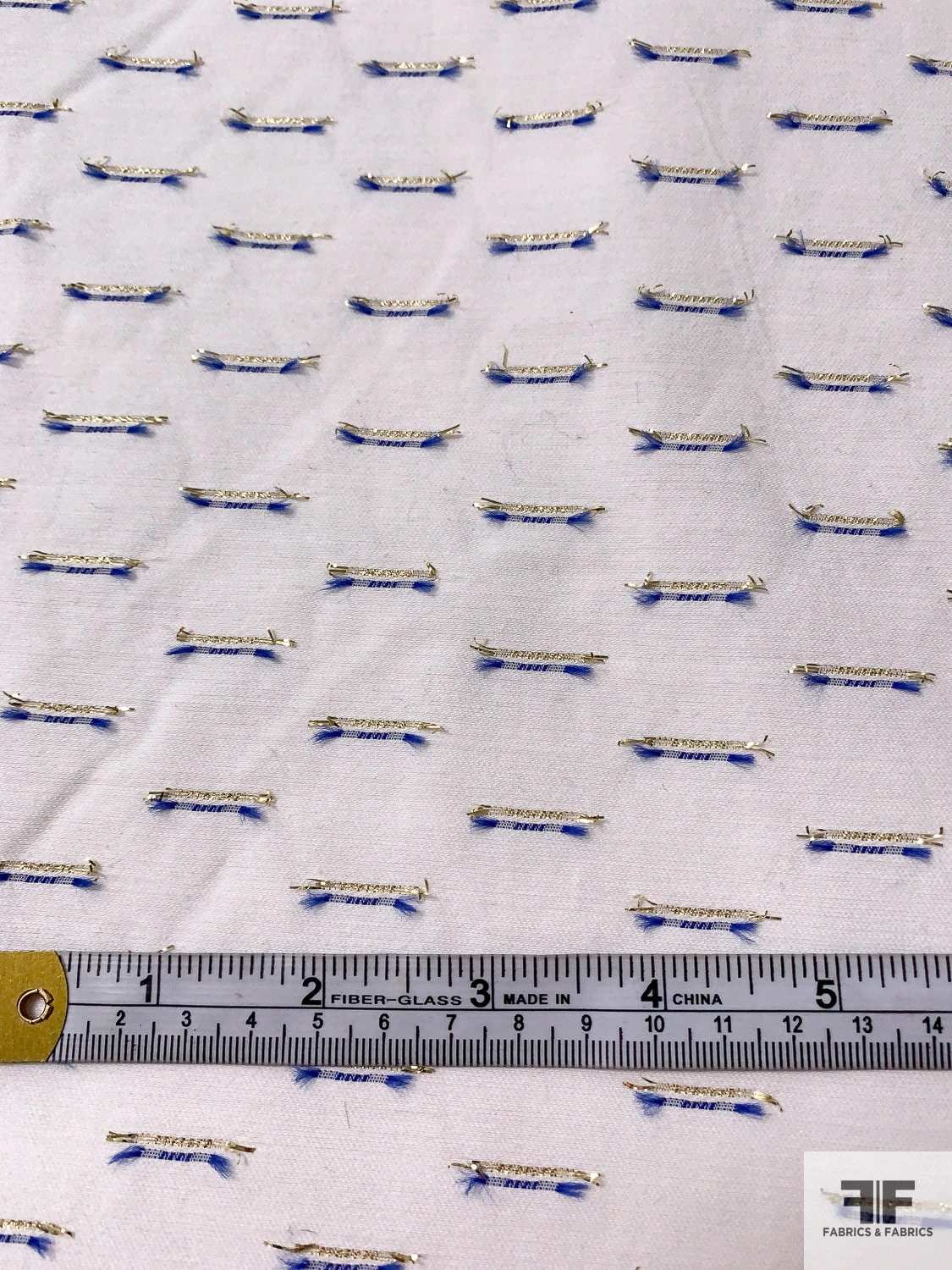 French Novelty Metallic Detailed Cotton Shirting - White / Blue / Gold 8 French Novelty Metallic Detailed Cotton Shirting - White / Blue / Gold - Image 6