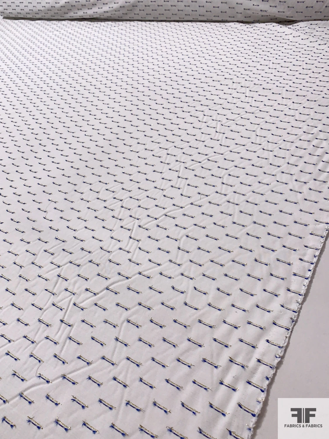 French Novelty Metallic Detailed Cotton Shirting - White / Blue / Gold 9 French Novelty Metallic Detailed Cotton Shirting - White / Blue / Gold - Image 7