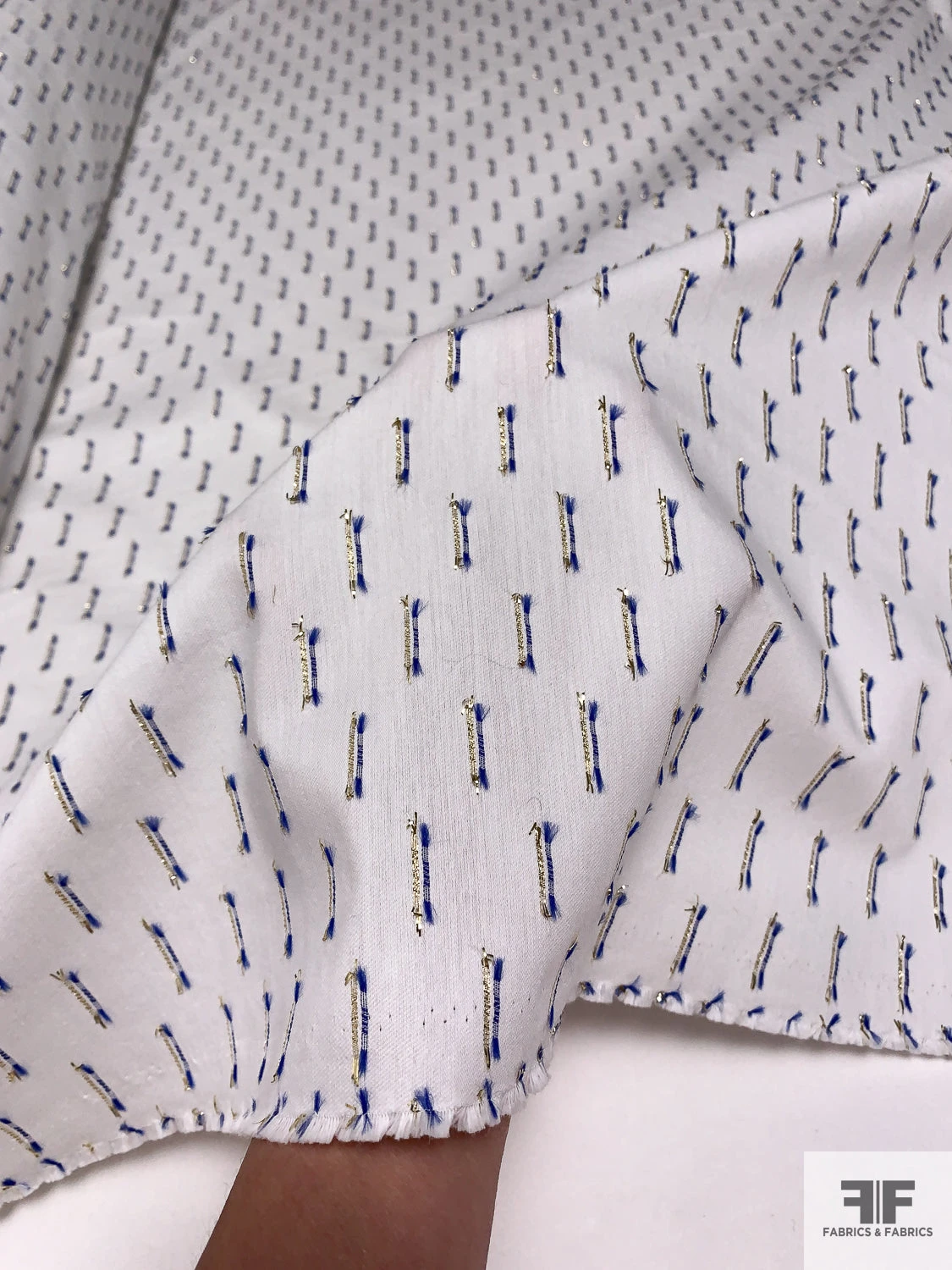 French Novelty Metallic Detailed Cotton Shirting - White / Blue / Gold 10 French Novelty Metallic Detailed Cotton Shirting - White / Blue / Gold - Image 8