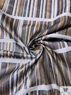Italian Gradient Lines Raffia-Like Lamé Brocade - Gold / Silver / Light Grey / Dark Grey -Fabrics And Fabrics Store 16956 2