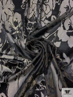 Lurex Pinstriped Floral Silk Chiffon Burnout - Black / Gold