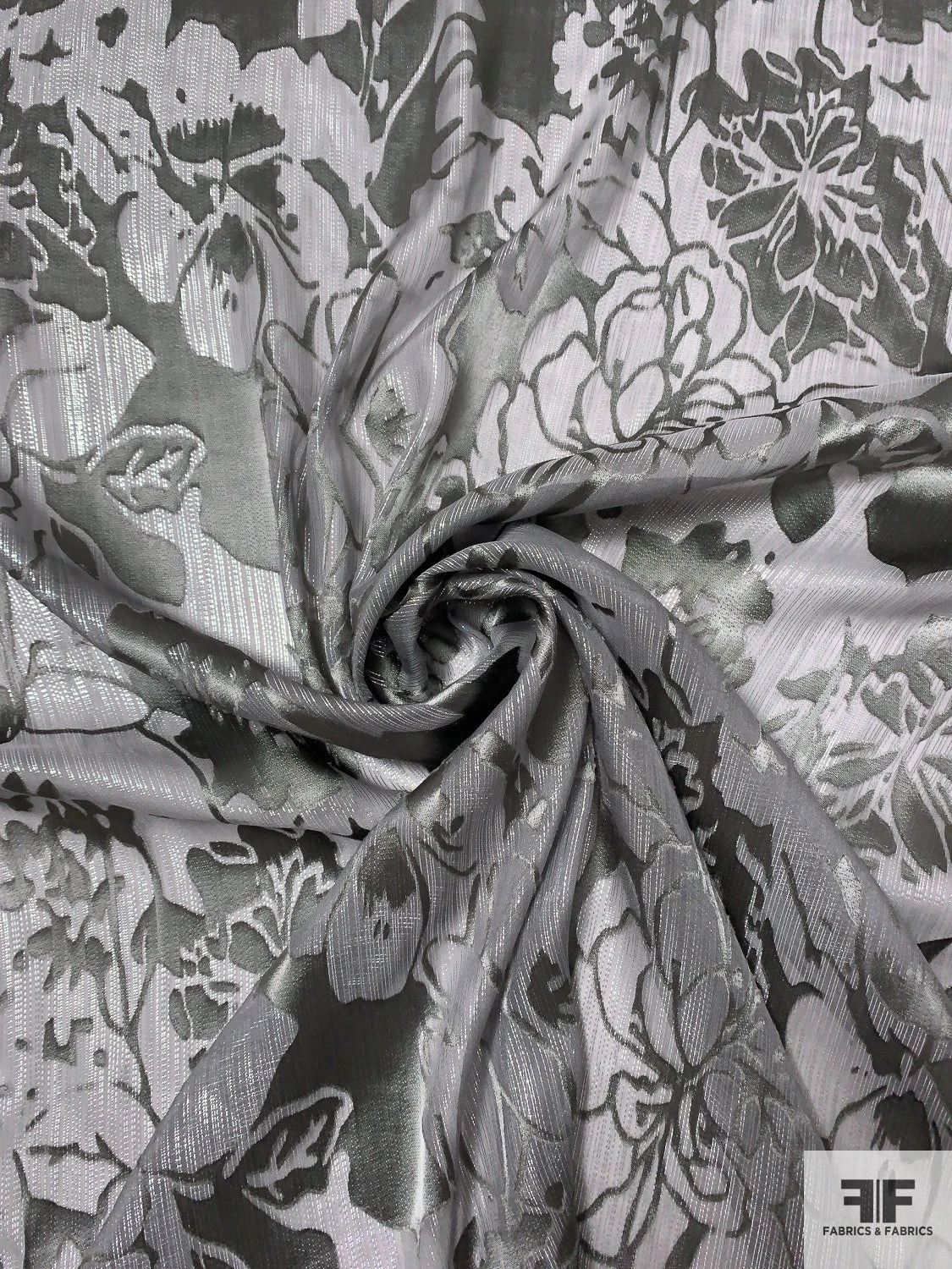 Lurex Pinstriped Floral Silk Chiffon Burnout - Grey / Silver 3 Lurex Pinstriped Floral Silk Chiffon Burnout - Grey / Silver