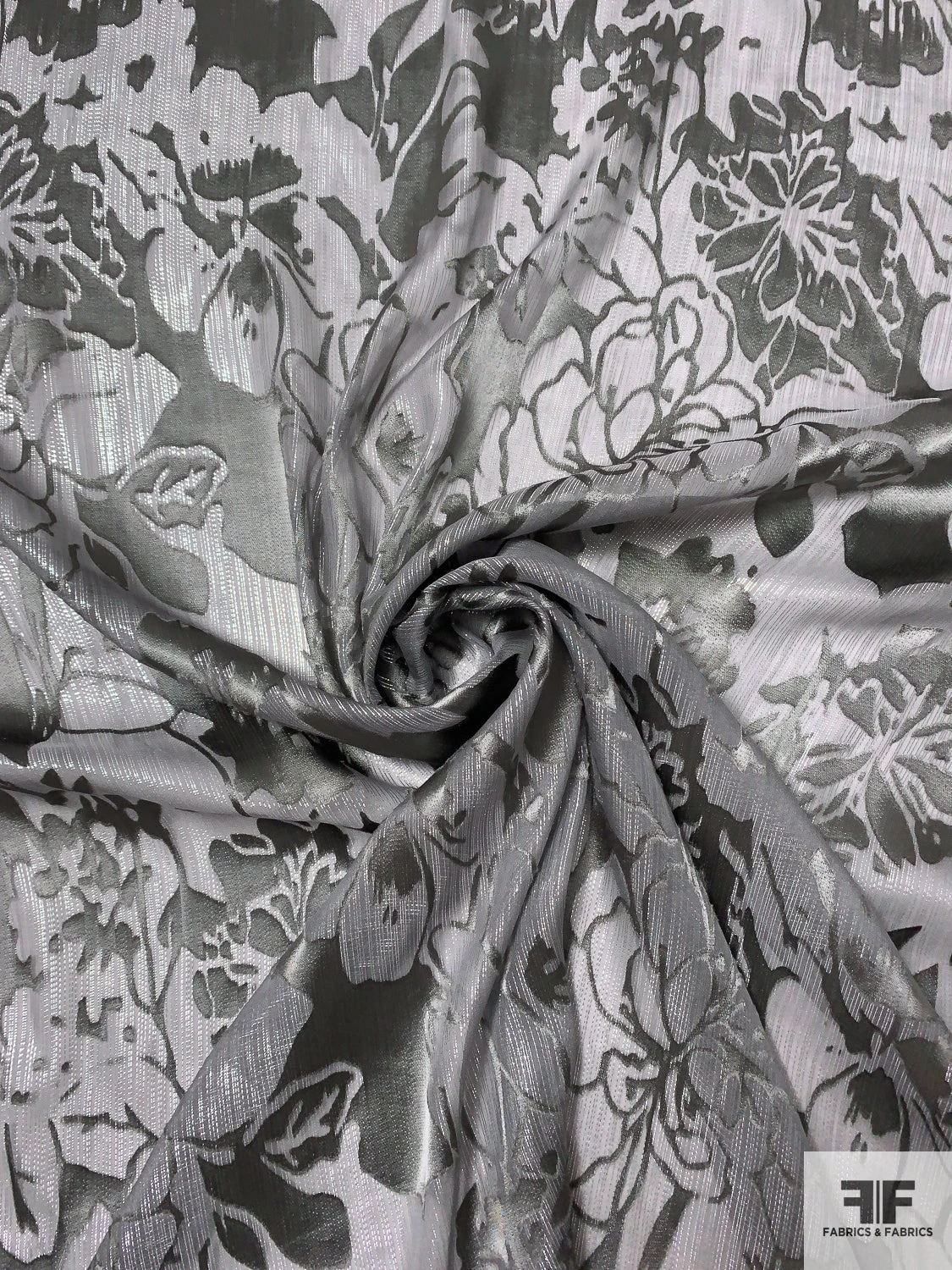 Lurex Pinstriped Floral Silk Chiffon Burnout - Grey / Silver 4 Lurex Pinstriped Floral Silk Chiffon Burnout - Grey / Silver - Image 2