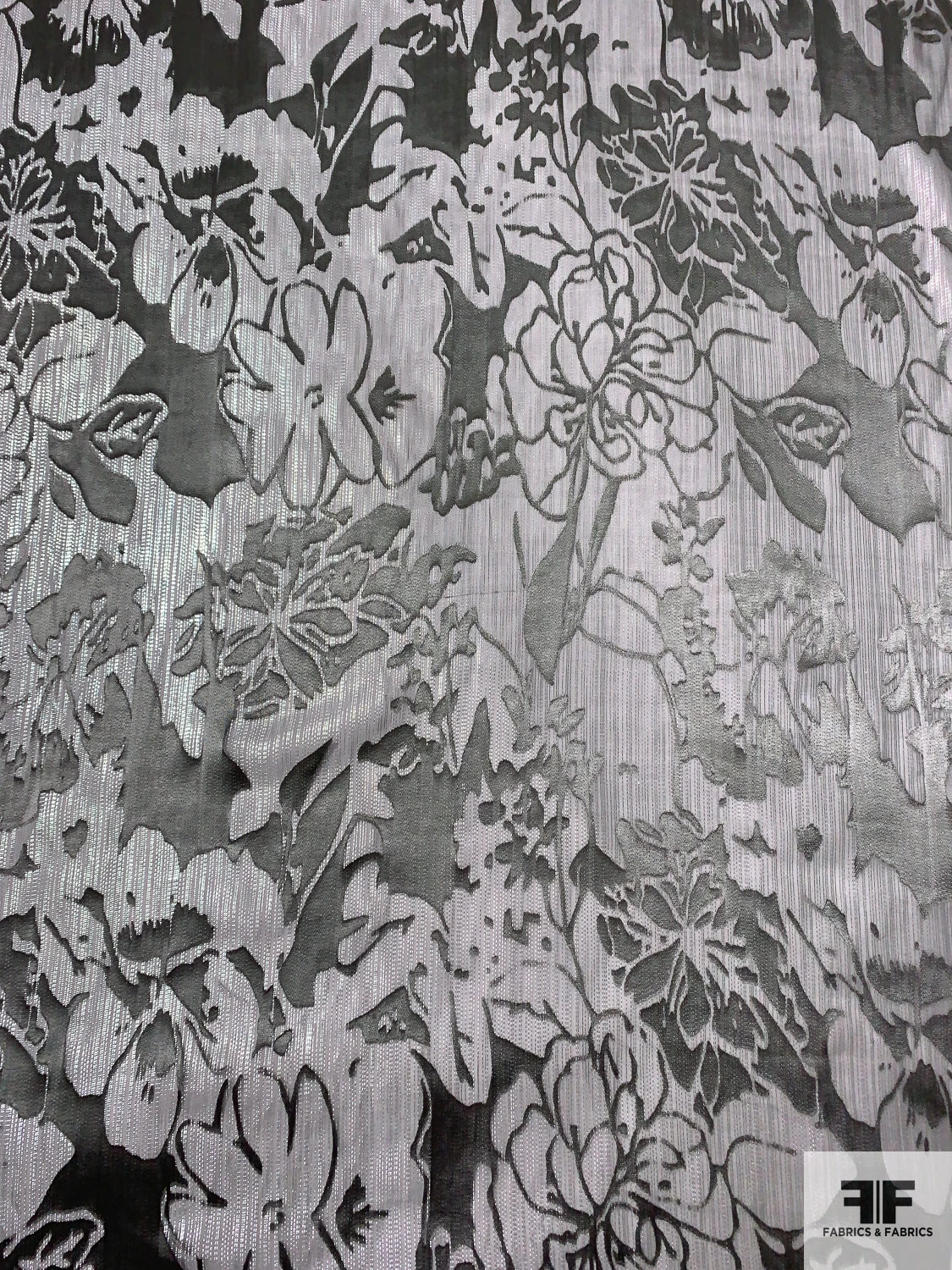 Lurex Pinstriped Floral Silk Chiffon Burnout - Grey / Silver 6 Lurex Pinstriped Floral Silk Chiffon Burnout - Grey / Silver - Image 4