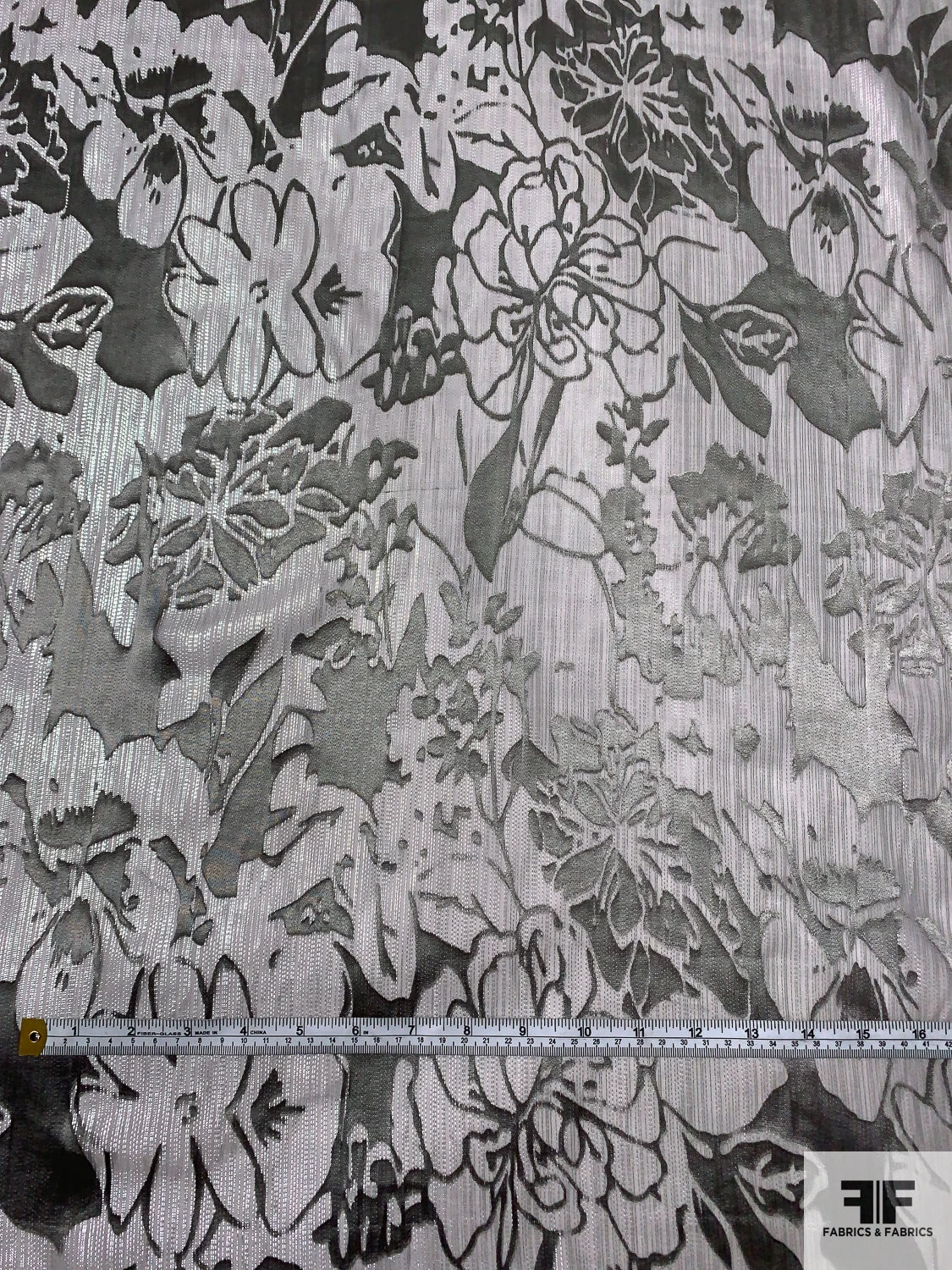 Lurex Pinstriped Floral Silk Chiffon Burnout - Grey / Silver 7 Lurex Pinstriped Floral Silk Chiffon Burnout - Grey / Silver - Image 5