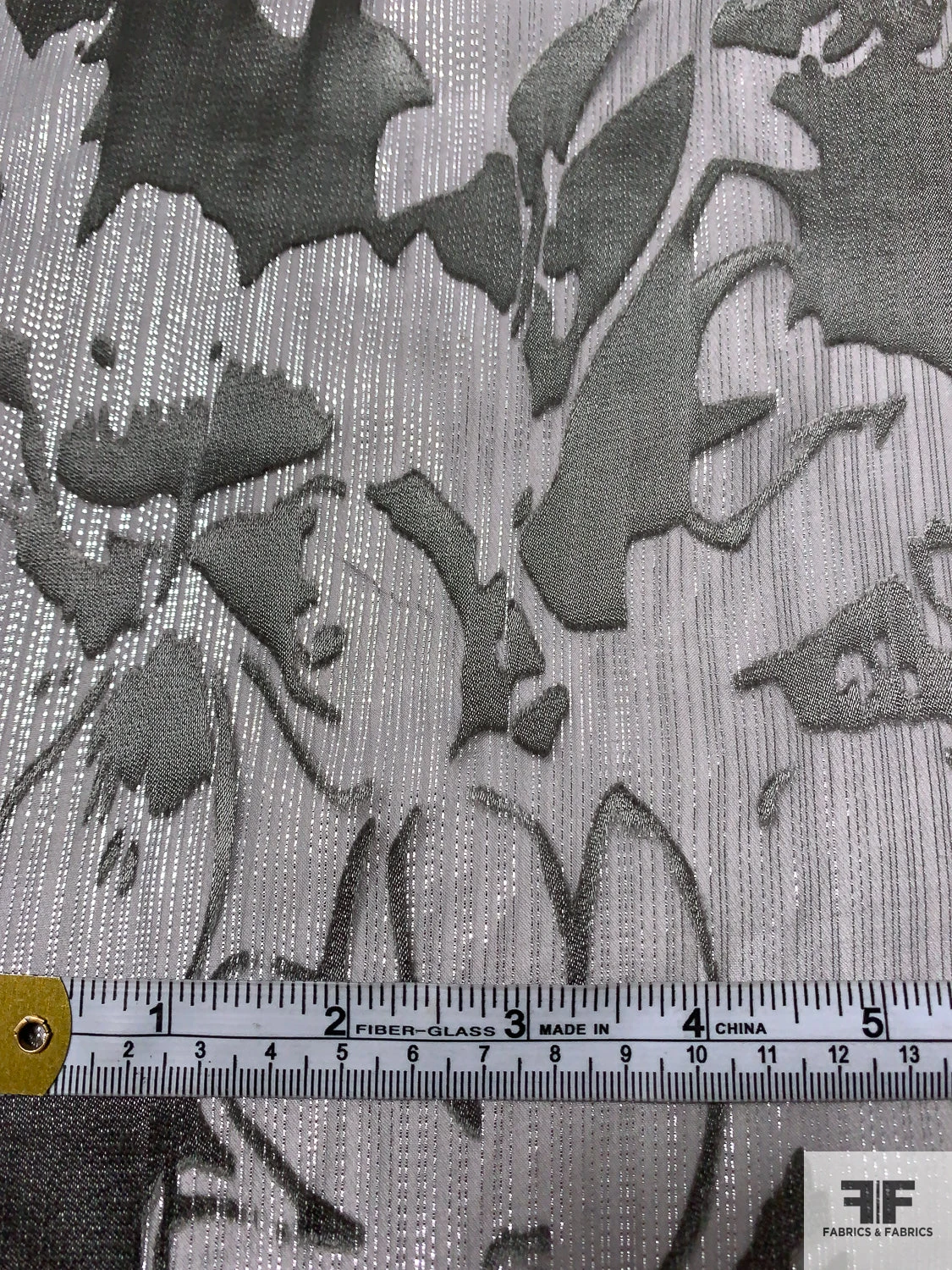 Lurex Pinstriped Floral Silk Chiffon Burnout - Grey / Silver 8 Lurex Pinstriped Floral Silk Chiffon Burnout - Grey / Silver - Image 6