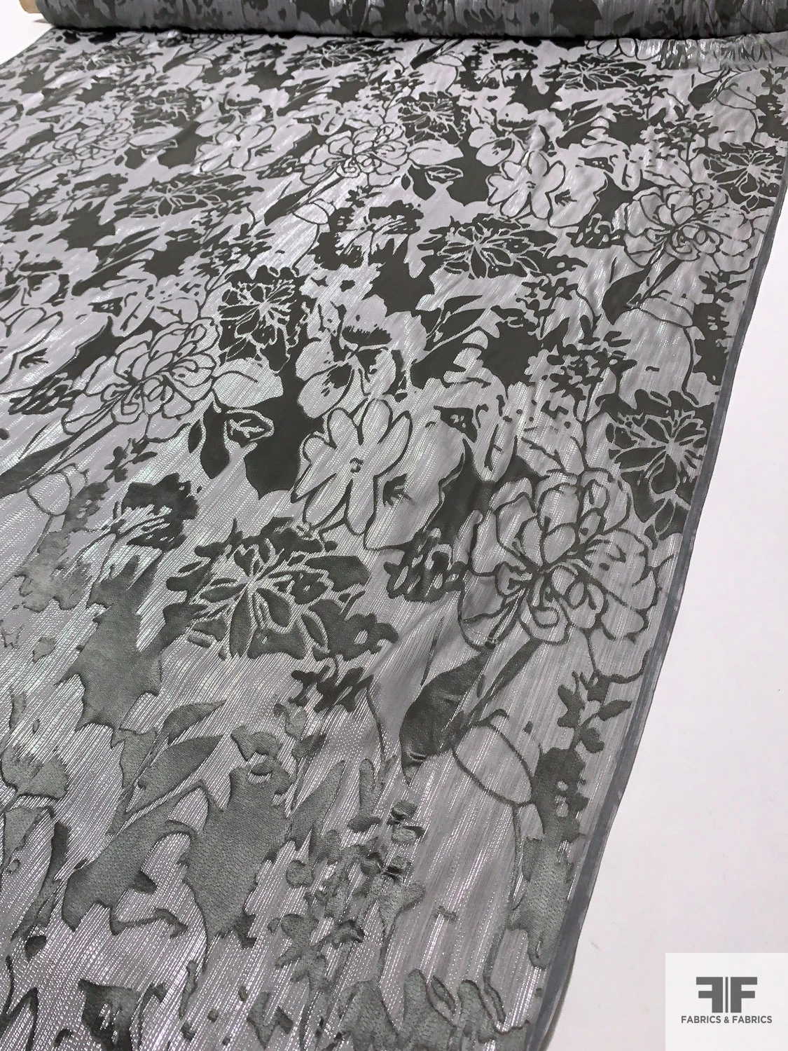 Lurex Pinstriped Floral Silk Chiffon Burnout - Grey / Silver 9 Lurex Pinstriped Floral Silk Chiffon Burnout - Grey / Silver - Image 7