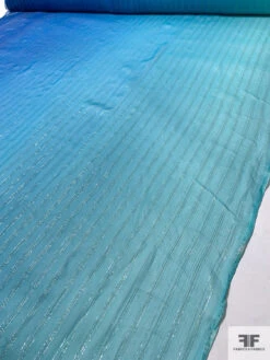 Lurex Pinstriped Ombré Printed Silk Chiffon - Blue / Silver / Gold