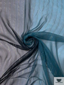 Lurex Pinstriped Ombré Printed Silk Chiffon - Black / Smokey Turquoise / Grey / Silver / Gold 14 Lurex Pinstriped Ombré Printed Silk Chiffon - Black / Smokey Turquoise / Grey / Silver / Gold -Fabrics And Fabrics Store 16966 1