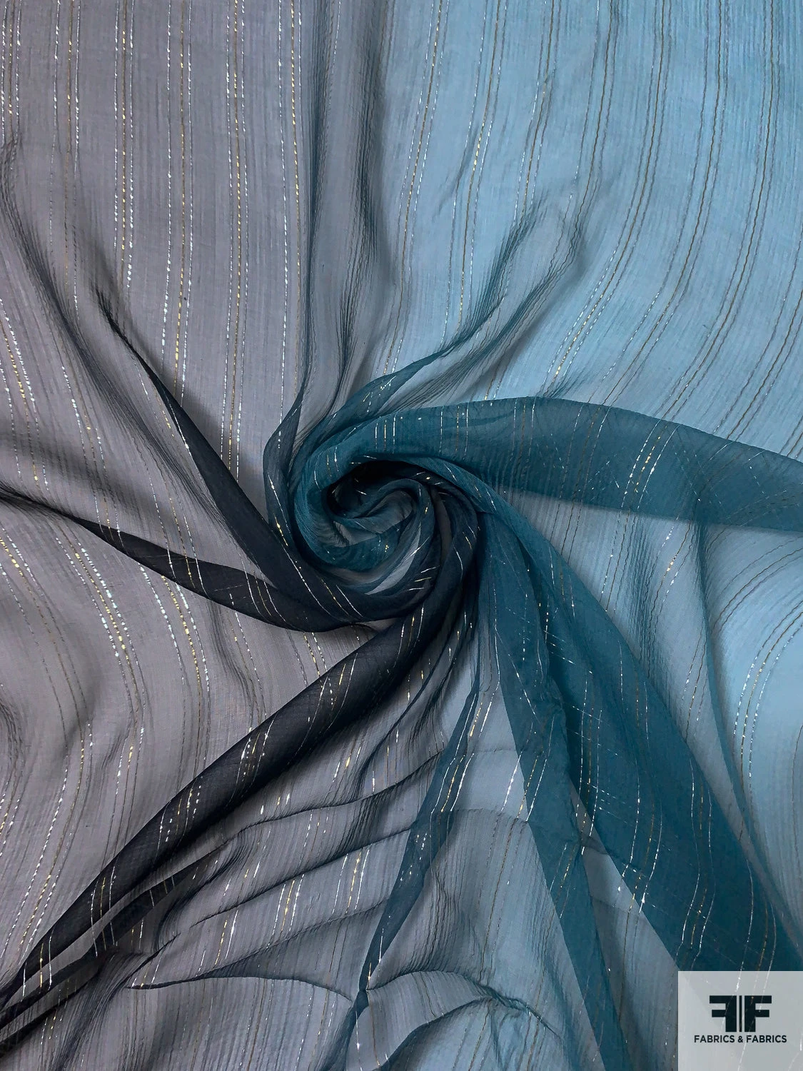 Lurex Pinstriped Ombré Printed Silk Chiffon - Black / Smokey Turquoise / Grey / Silver / Gold 6 Lurex Pinstriped Ombré Printed Silk Chiffon - Black / Smokey Turquoise / Grey / Silver / Gold - Image 4