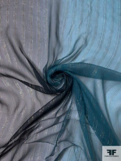 Lurex Pinstriped Ombré Printed Silk Chiffon - Black / Smokey Turquoise / Grey / Silver / Gold 13 Lurex Pinstriped Ombré Printed Silk Chiffon - Black / Smokey Turquoise / Grey / Silver / Gold -Fabrics And Fabrics Store 16966 2