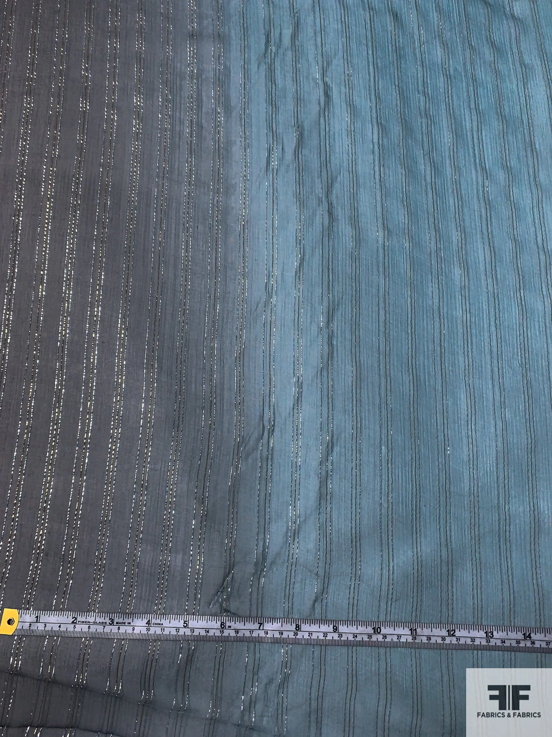Lurex Pinstriped Ombré Printed Silk Chiffon - Black / Smokey Turquoise / Grey / Silver / Gold 8 Lurex Pinstriped Ombré Printed Silk Chiffon - Black / Smokey Turquoise / Grey / Silver / Gold - Image 6
