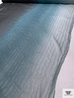 Lurex Pinstriped Ombré Printed Silk Chiffon - Black / Smokey Turquoise / Grey / Silver / Gold