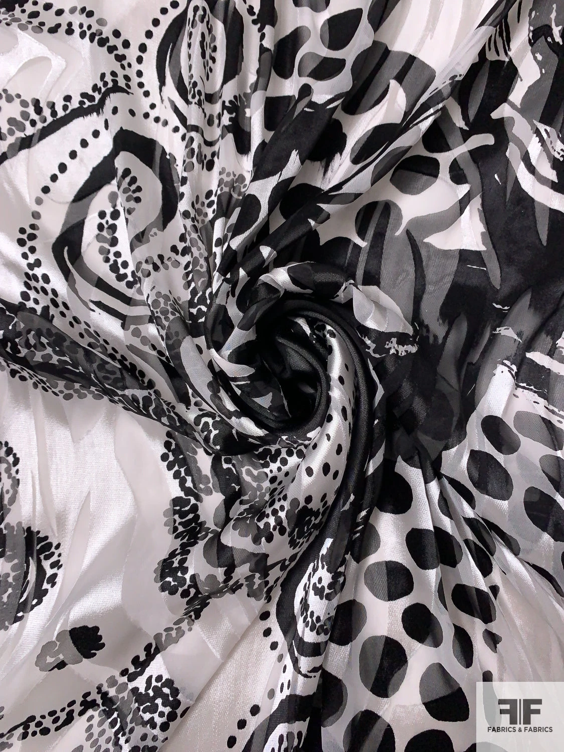 Multi-Pattern Printed Burnout Silk Chiffon - Black / Off-White 6 Multi-Pattern Printed Burnout Silk Chiffon - Black / Off-White - Image 4