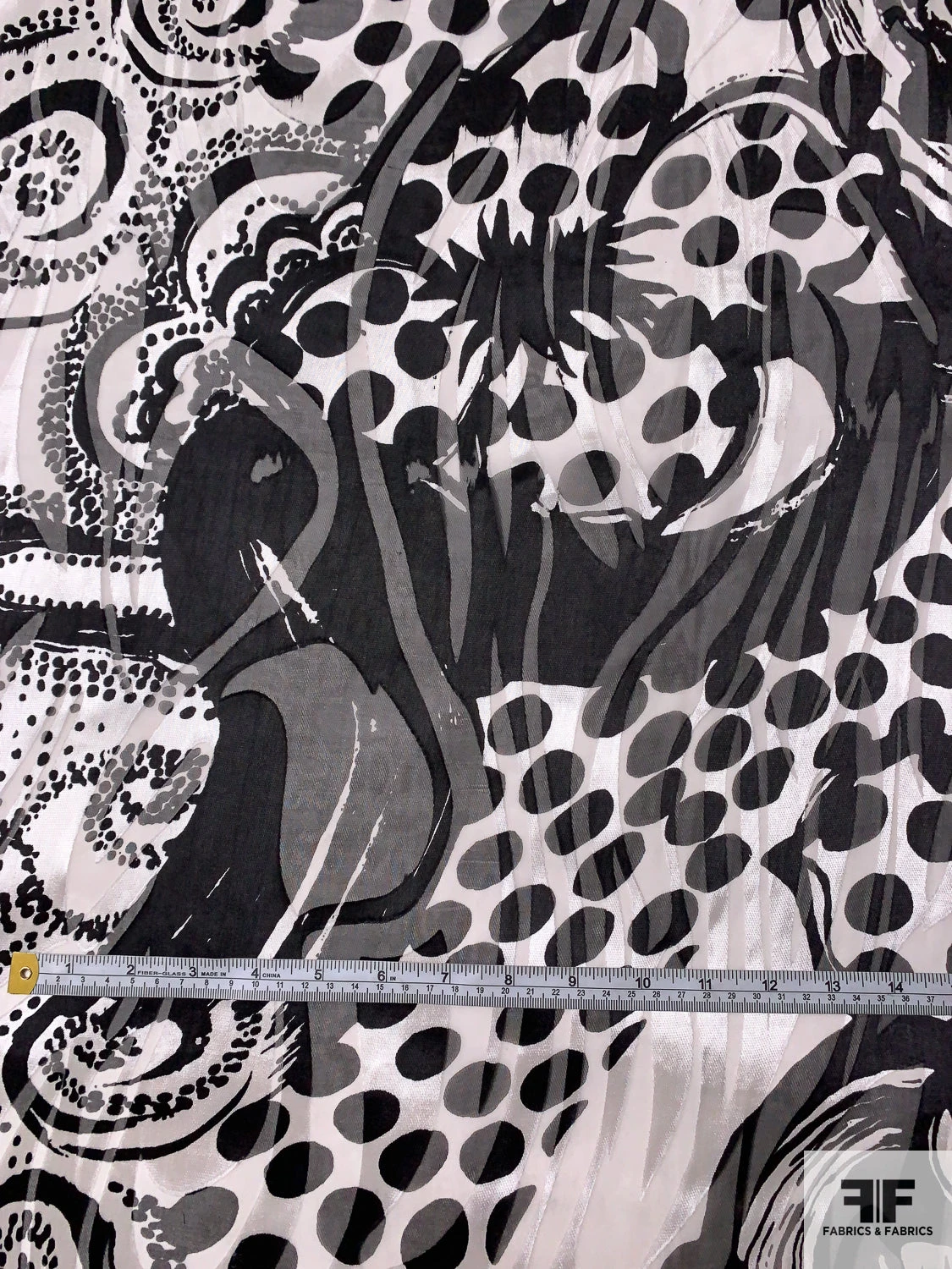 Multi-Pattern Printed Burnout Silk Chiffon - Black / Off-White 8 Multi-Pattern Printed Burnout Silk Chiffon - Black / Off-White - Image 6