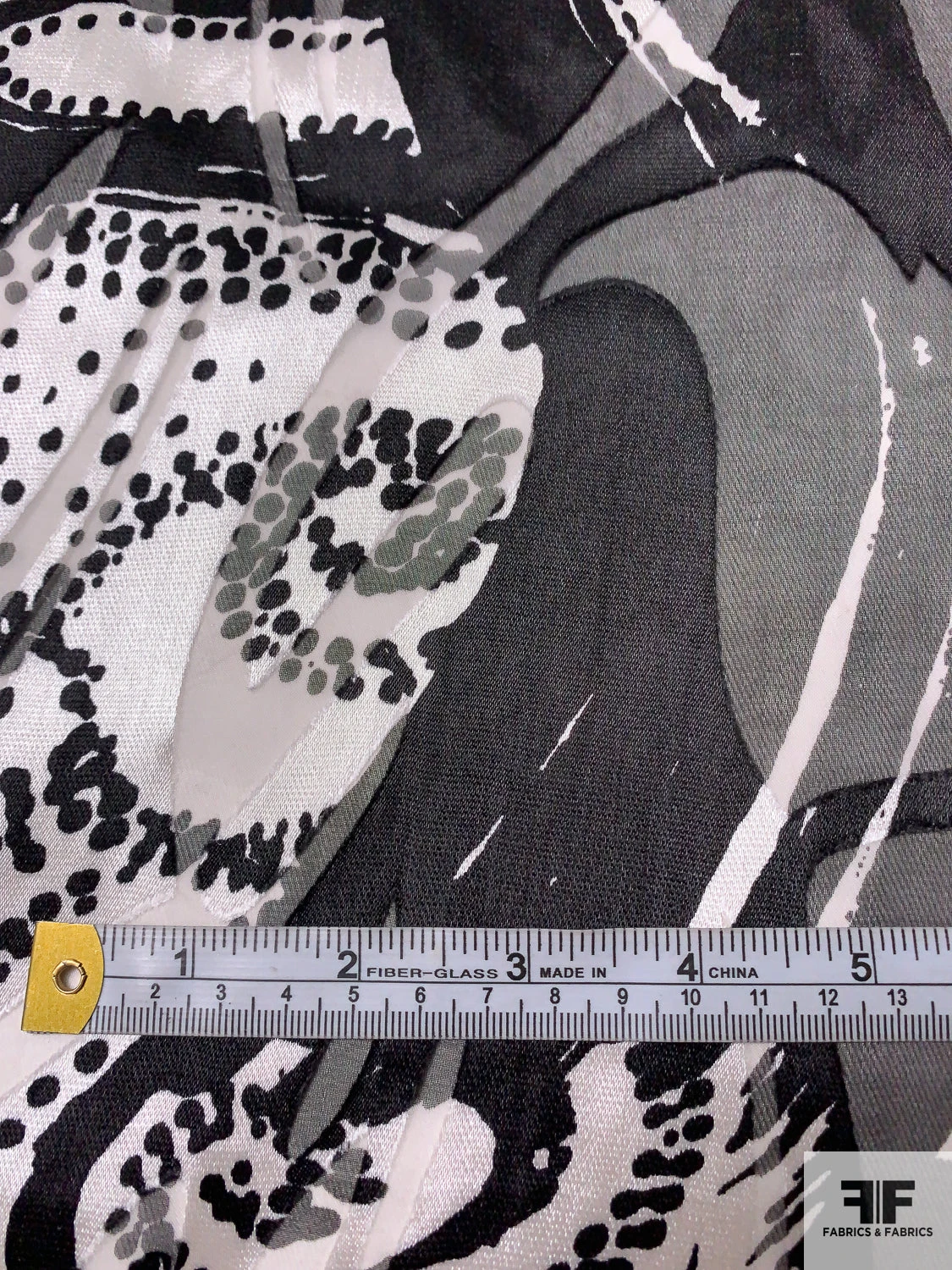 Multi-Pattern Printed Burnout Silk Chiffon - Black / Off-White 9 Multi-Pattern Printed Burnout Silk Chiffon - Black / Off-White - Image 7