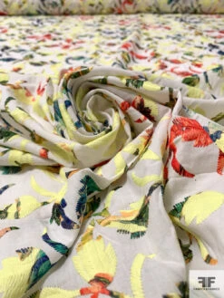 Leaf Vine Embroidered And Printed Cotton Lawn - Yellow / Multicolor -Fabrics And Fabrics Store 16988 3