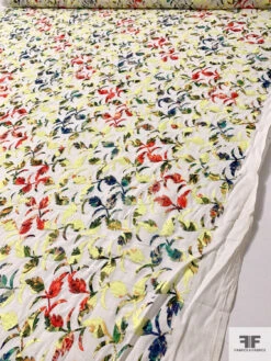 Leaf Vine Embroidered And Printed Cotton Lawn - Yellow / Multicolor -Fabrics And Fabrics Store 16988 7