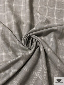 Italian Windowpane Plaid Wool And Linen Suiting - Grey / Off-White 13 Italian Windowpane Plaid Wool And Linen Suiting - Grey / Off-White -Fabrics And Fabrics Store 17020 1