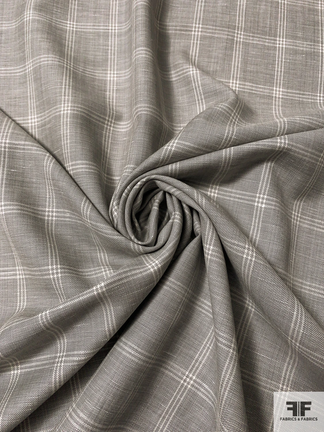 Italian Windowpane Plaid Wool And Linen Suiting - Grey / Off-White 6 Italian Windowpane Plaid Wool And Linen Suiting - Grey / Off-White - Image 4