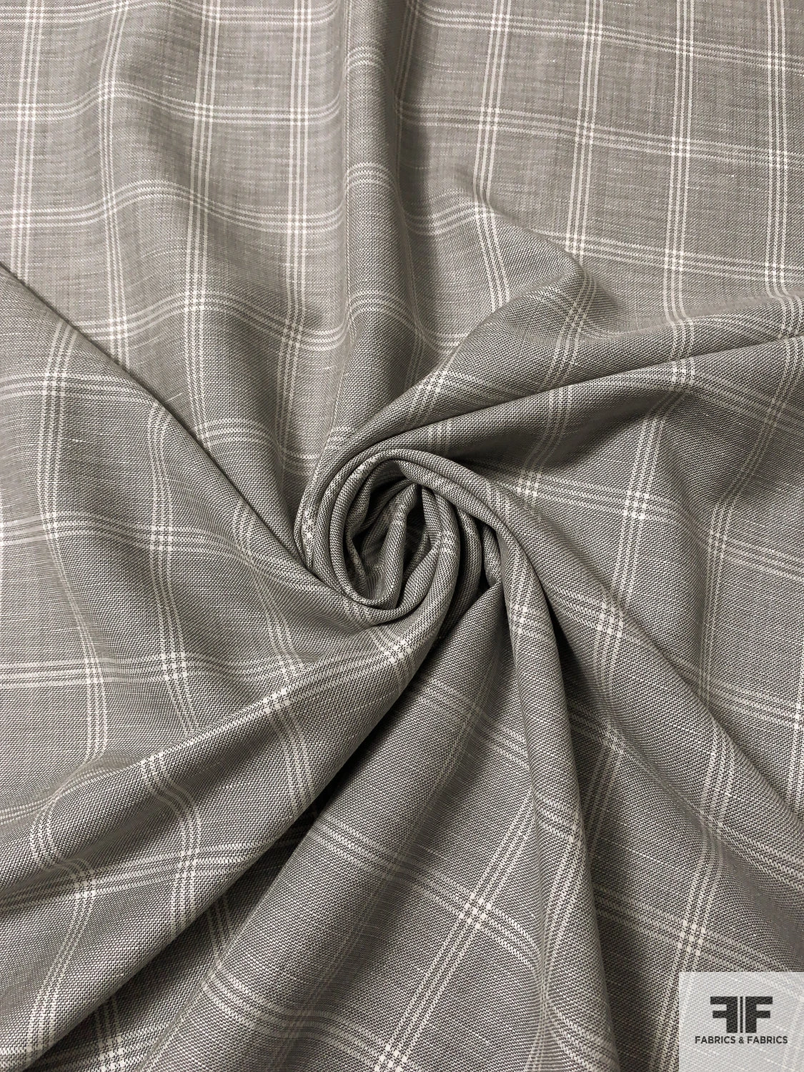 Italian Windowpane Plaid Wool And Linen Suiting - Grey / Off-White 5 Italian Windowpane Plaid Wool And Linen Suiting - Grey / Off-White - Image 3