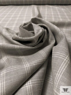 Italian Windowpane Plaid Wool And Linen Suiting - Grey / Off-White 14 Italian Windowpane Plaid Wool And Linen Suiting - Grey / Off-White -Fabrics And Fabrics Store 17020 3