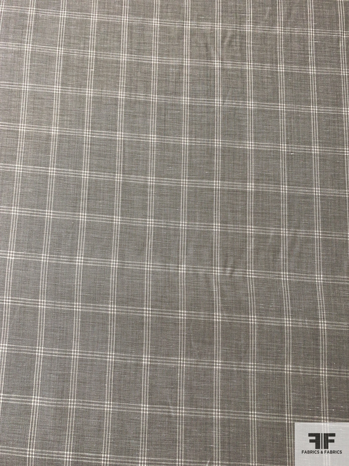 Italian Windowpane Plaid Wool And Linen Suiting - Grey / Off-White 8 Italian Windowpane Plaid Wool And Linen Suiting - Grey / Off-White - Image 6