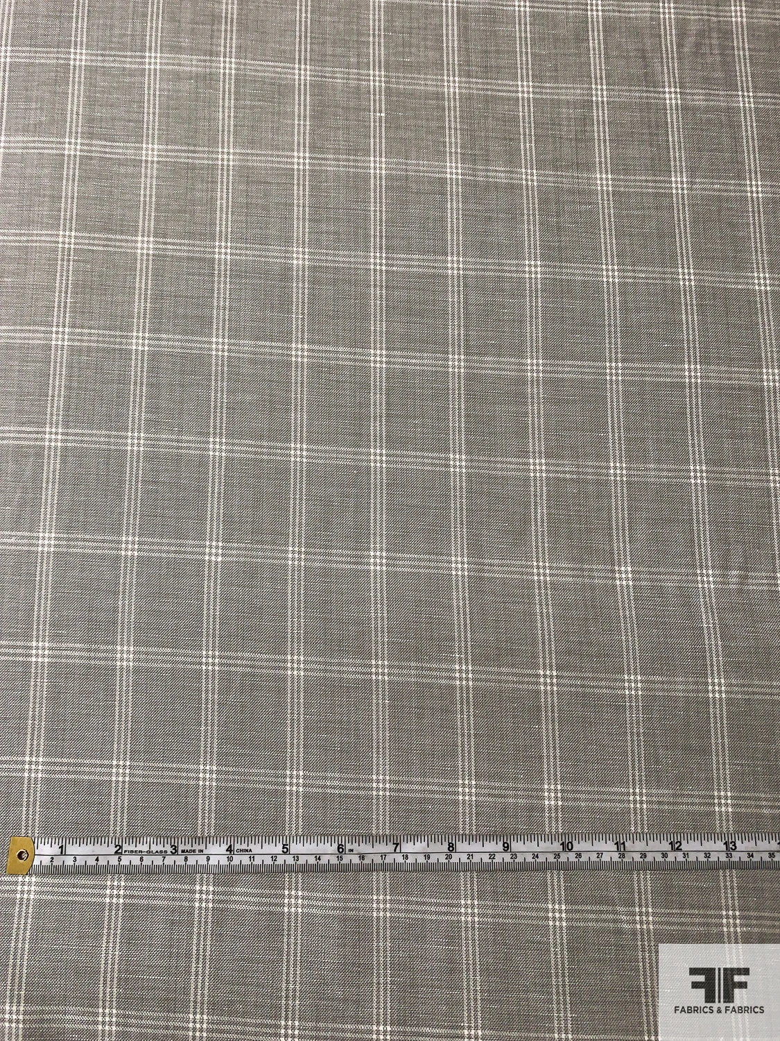 Italian Windowpane Plaid Wool And Linen Suiting - Grey / Off-White 9 Italian Windowpane Plaid Wool And Linen Suiting - Grey / Off-White - Image 7