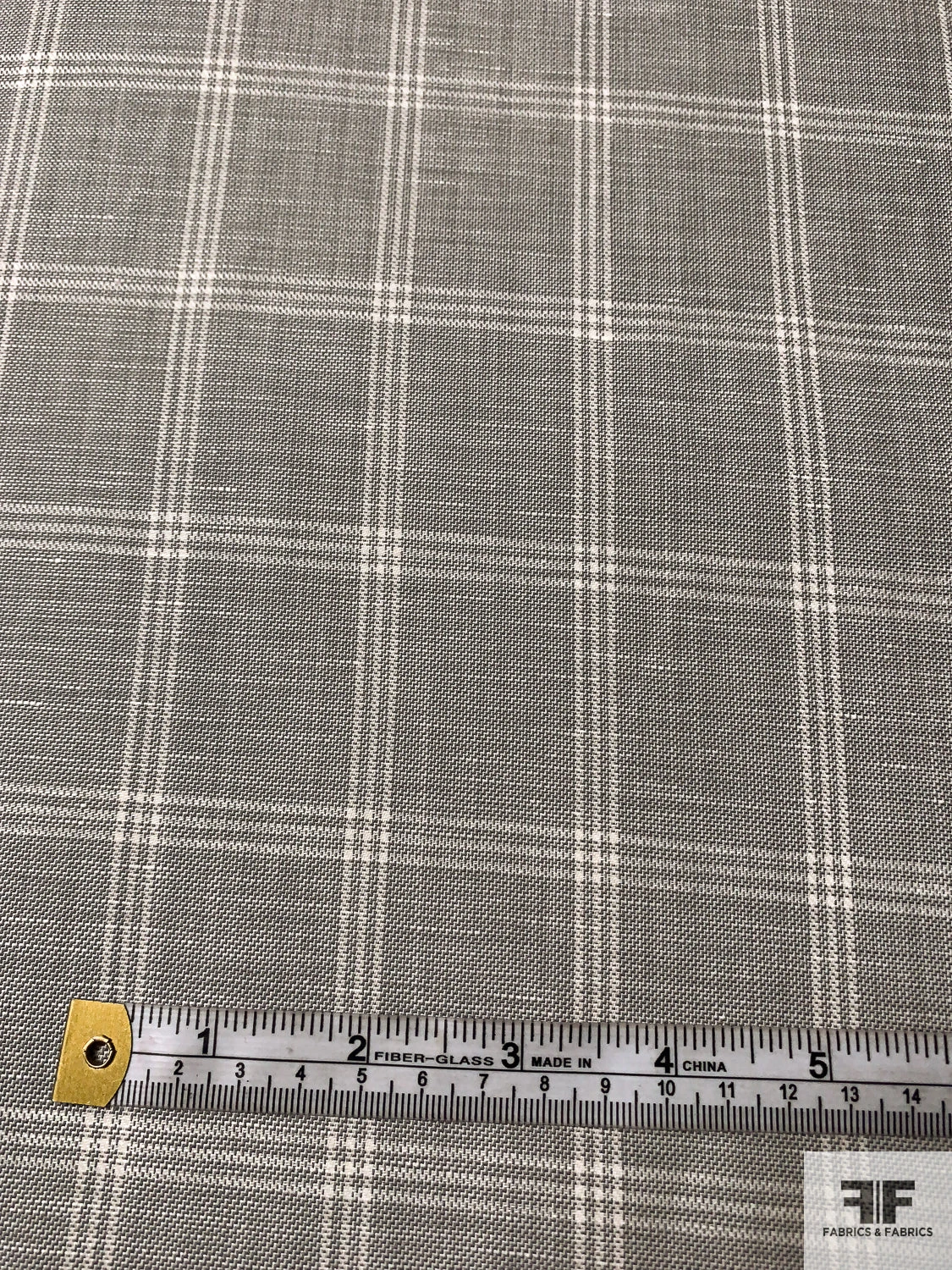 Italian Windowpane Plaid Wool And Linen Suiting - Grey / Off-White 4 Italian Windowpane Plaid Wool And Linen Suiting - Grey / Off-White - Image 2