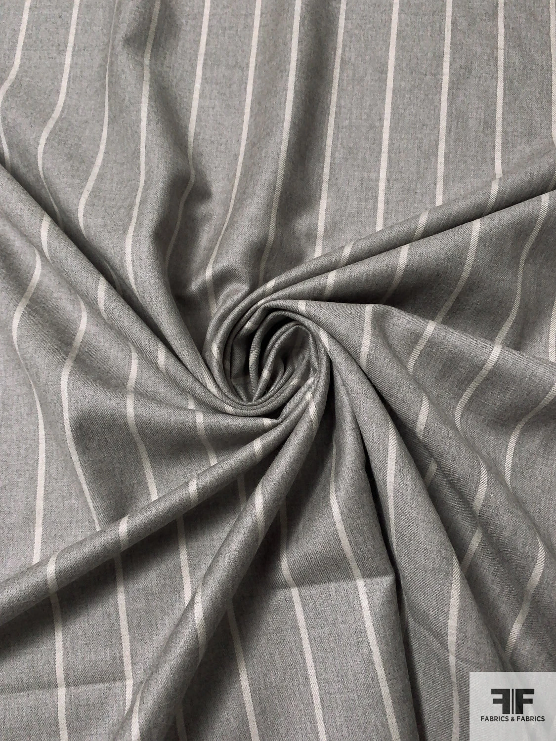 Made In England Super 120s Vertical Striped Wool Suiting - Heather Grey / Light Ivory 5 Made In England Super 120s Vertical Striped Wool Suiting - Heather Grey / Light Ivory - Image 3