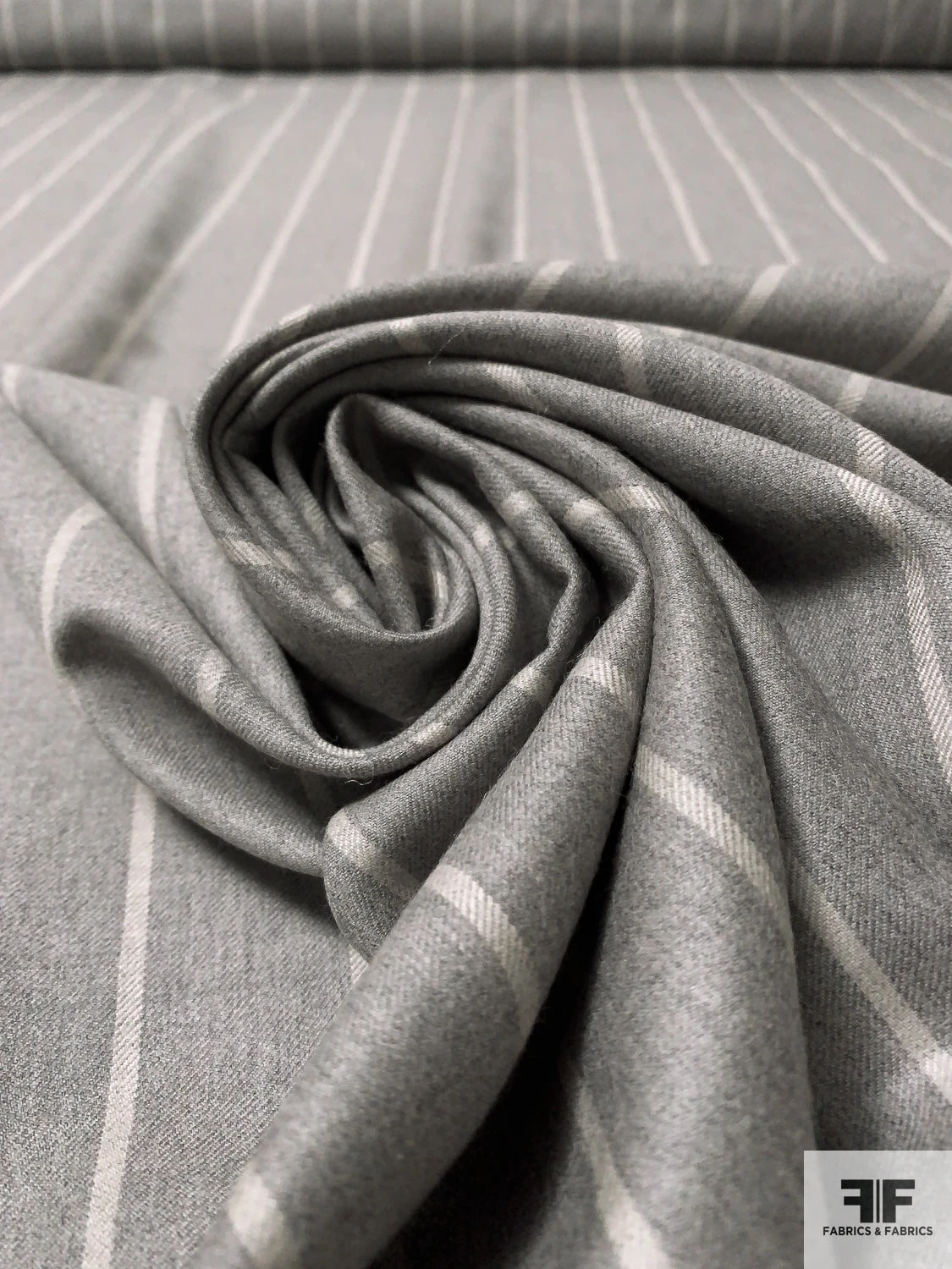 Made In England Super 120s Vertical Striped Wool Suiting - Heather Grey / Light Ivory 3 Made In England Super 120s Vertical Striped Wool Suiting - Heather Grey / Light Ivory