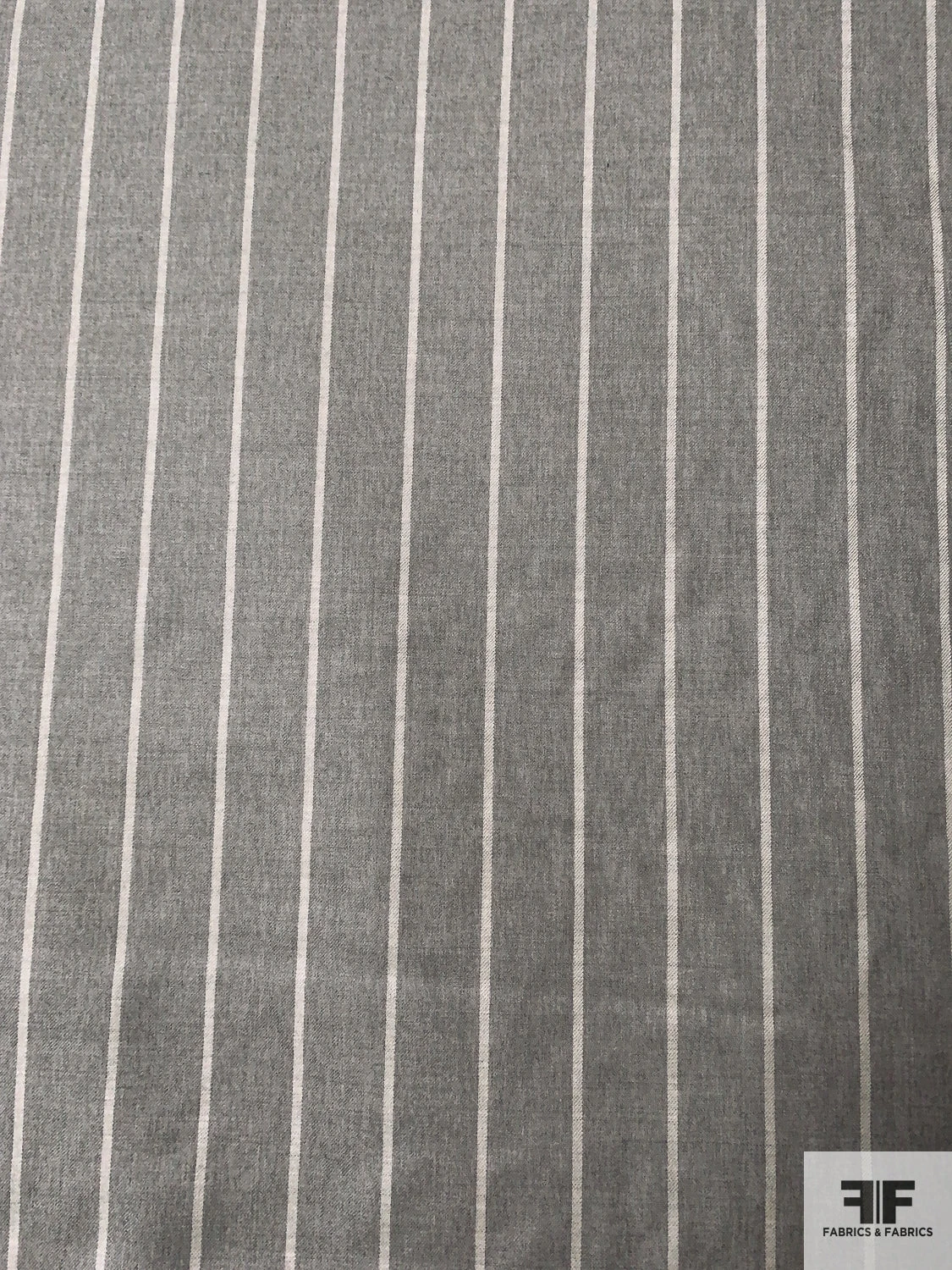 Made In England Super 120s Vertical Striped Wool Suiting - Heather Grey / Light Ivory 7 Made In England Super 120s Vertical Striped Wool Suiting - Heather Grey / Light Ivory - Image 5