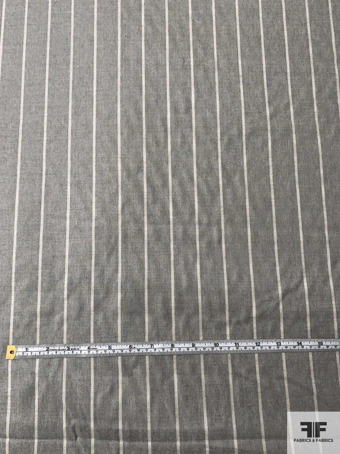 Made In England Super 120s Vertical Striped Wool Suiting - Heather Grey / Light Ivory 8 Made In England Super 120s Vertical Striped Wool Suiting - Heather Grey / Light Ivory - Image 6