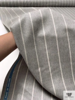Made In England Super 120s Vertical Striped Wool Suiting - Heather Grey / Light Ivory 17 Made In England Super 120s Vertical Striped Wool Suiting - Heather Grey / Light Ivory -Fabrics And Fabrics Store 17022 8