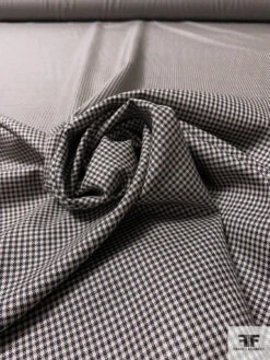 Italian Small Gingham Check Silk And Wool Suiting - Black / Champagne