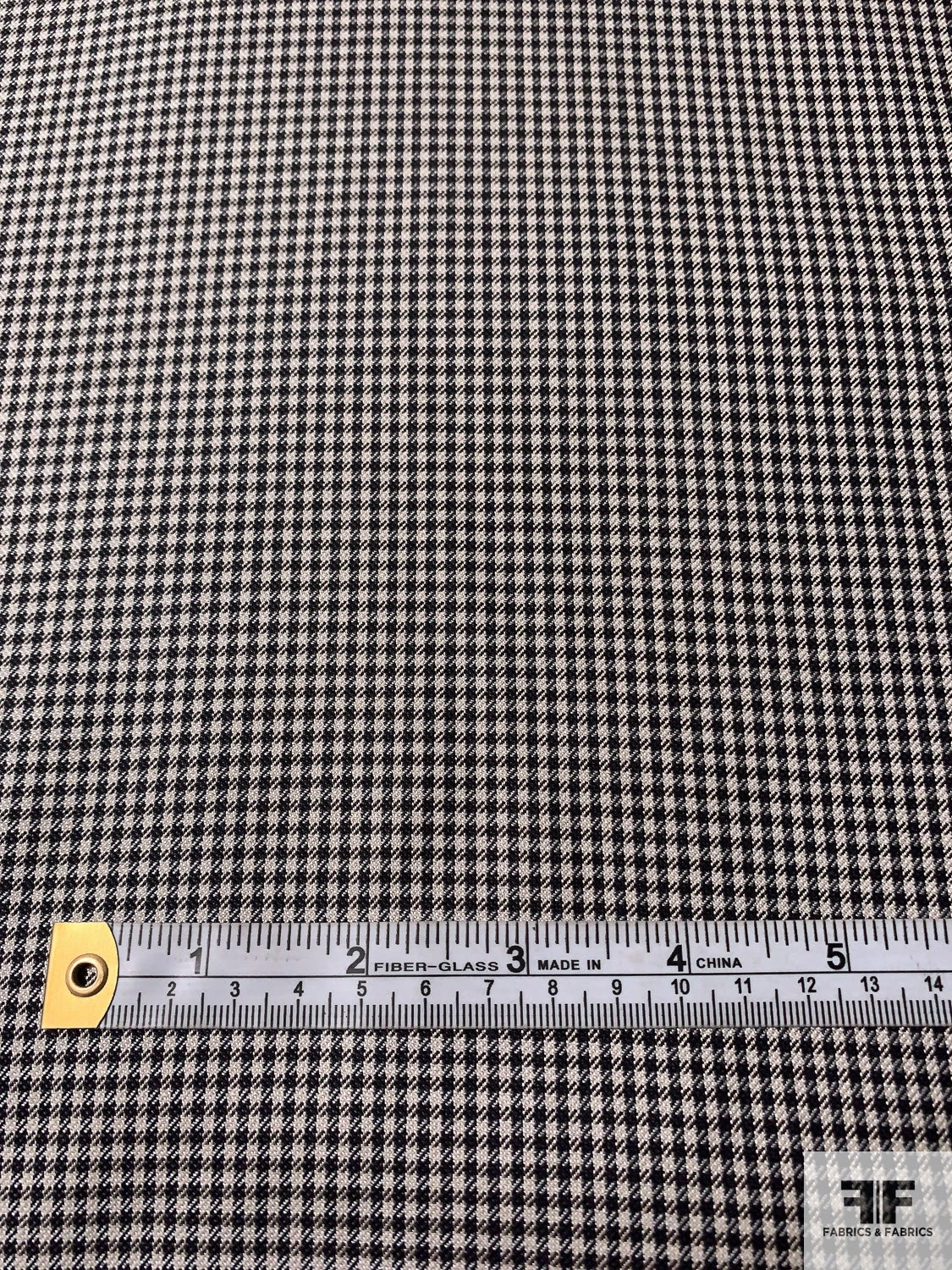 Italian Small Gingham Check Silk And Wool Suiting - Black / Champagne 4 Italian Small Gingham Check Silk And Wool Suiting - Black / Champagne - Image 2