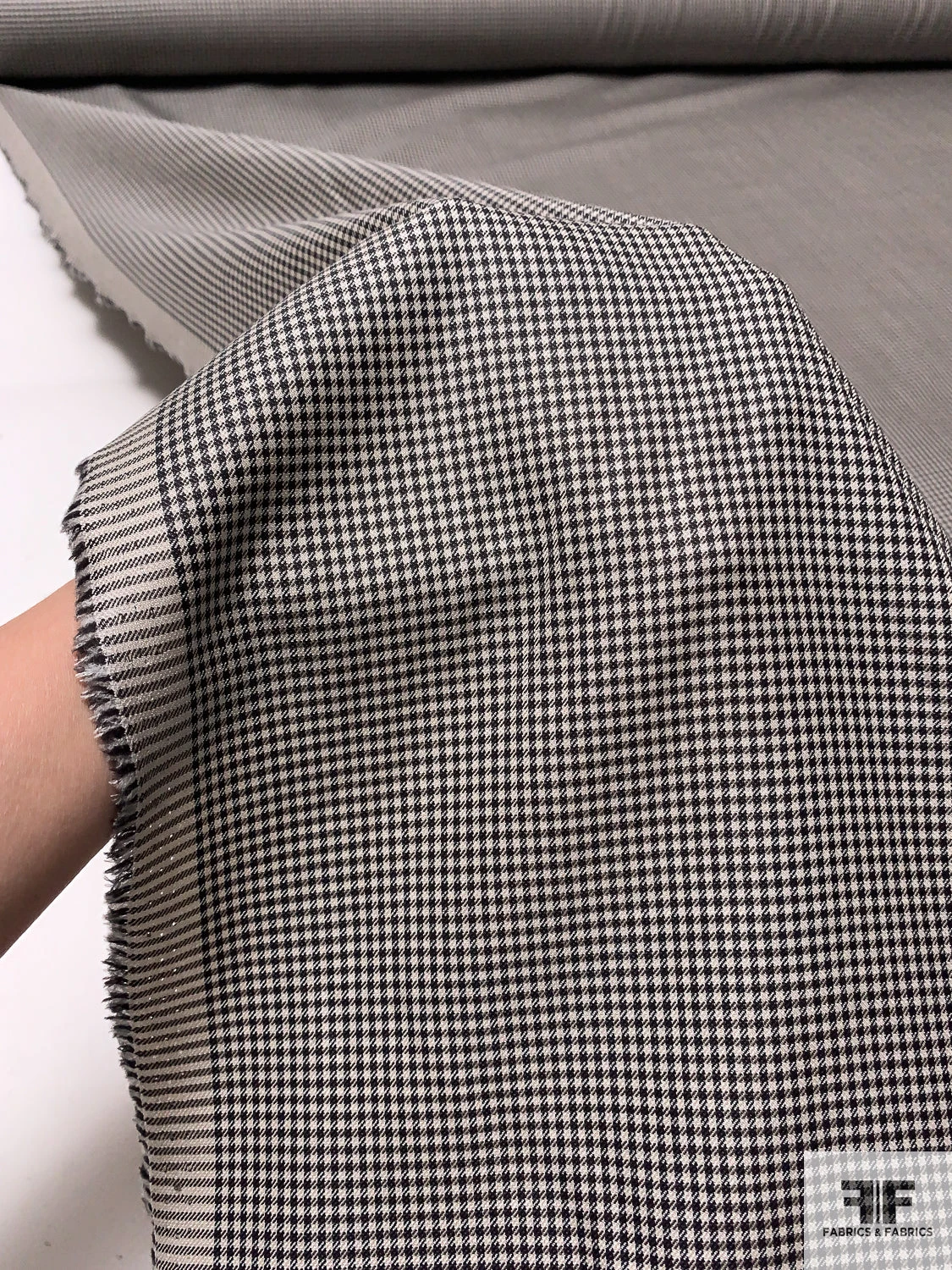 Italian Small Gingham Check Silk And Wool Suiting - Black / Champagne 10 Italian Small Gingham Check Silk And Wool Suiting - Black / Champagne - Image 8