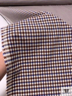 Italian Gingham Check Stretch Wool Suiting With Fused Back - Brown / Blue / Light Ivory -Fabrics And Fabrics Store 17037 8