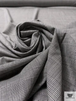 Italian Glen Plaid Stretch Wool Suiting - Black / Off-White -Fabrics And Fabrics Store 17042 3