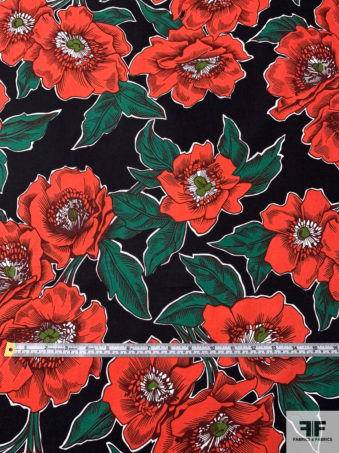 Floral Printed Cotton Lawn - Orange / Dartmouth Green / Black / White 6 Floral Printed Cotton Lawn - Orange / Dartmouth Green / Black / White - Image 4
