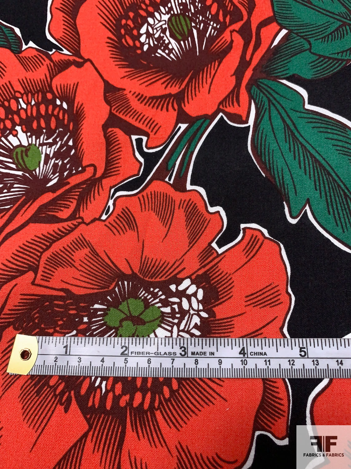 Floral Printed Cotton Lawn - Orange / Dartmouth Green / Black / White 7 Floral Printed Cotton Lawn - Orange / Dartmouth Green / Black / White - Image 5